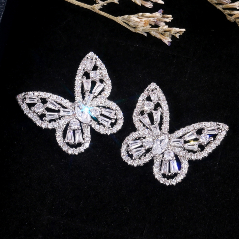 Elegant Zirconia Butterfly Stud Earrings, Gift for Women